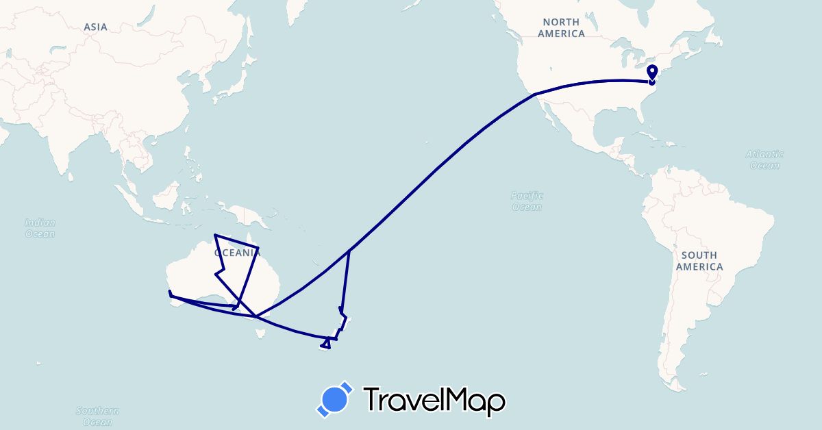 TravelMap itinerary: driving in Australia, Fiji, New Zealand, United States (North America, Oceania)